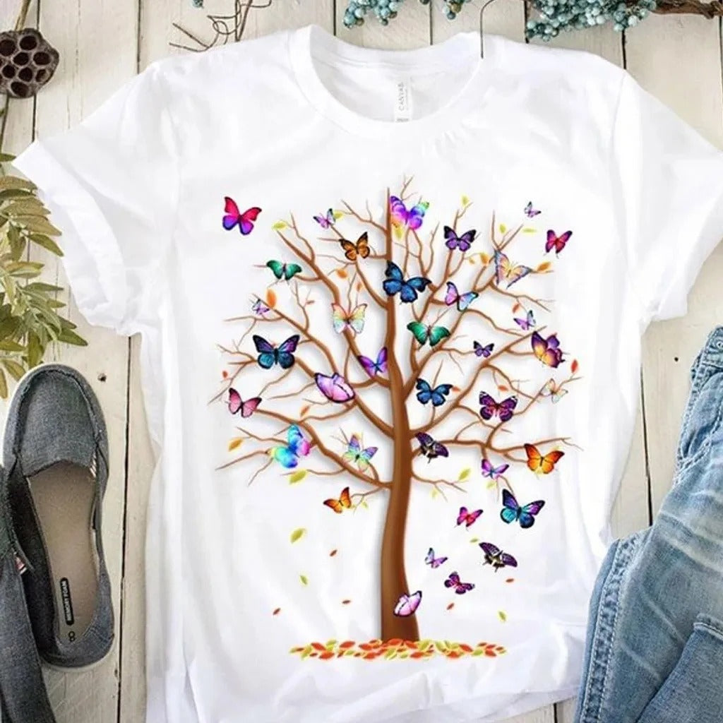 Women's Butterfly Tree Print Harajuku T-Shirt